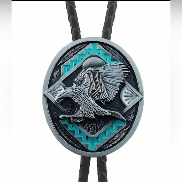 Dragon Design vintage style Bolo Tie with Turquoise Accent - Picture 2 of 12